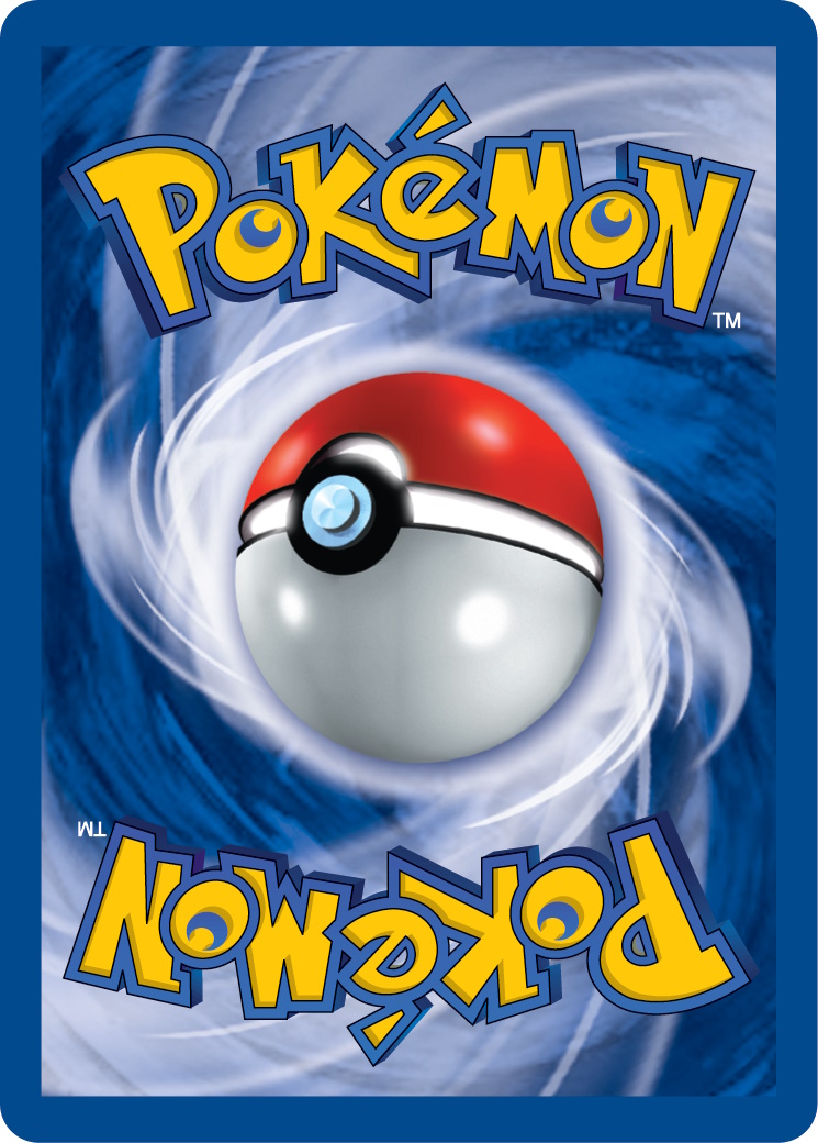 Back of an English Pokémon card: blue swirl with a Poké Ball and the Pokémon logo